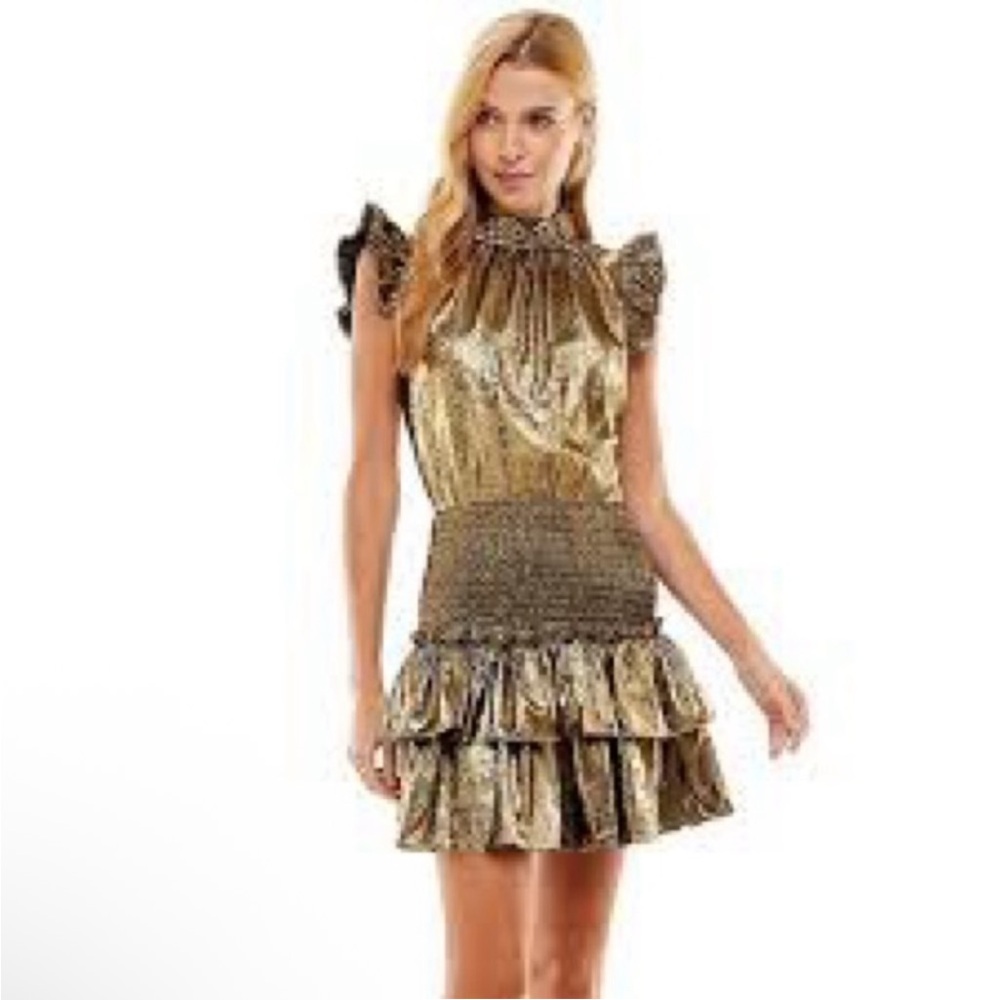 TCEC Metallic Gold Ruffled Mini Dress size‎ small - Picture 3 of 12
